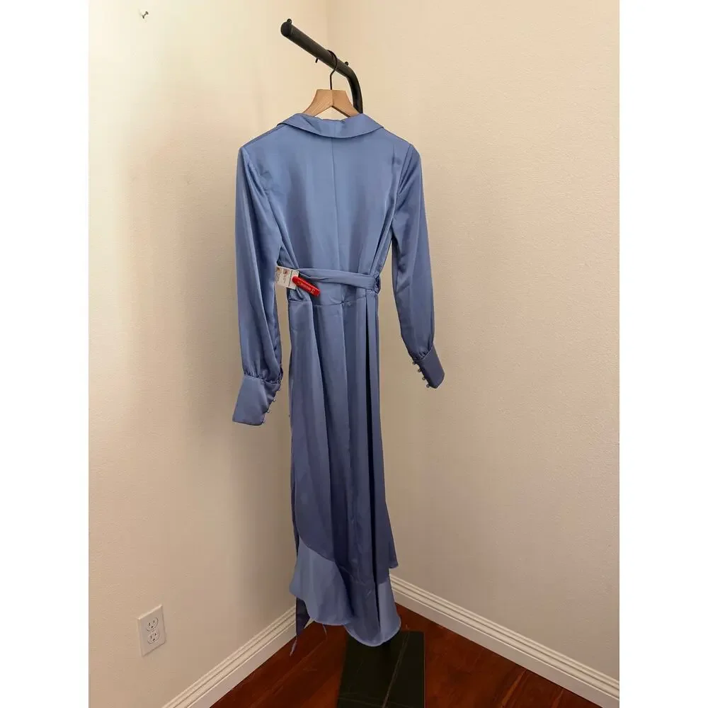 MAC DUGGAL 12506 cocktail wrap periwinkle blue dress long sleeve sz 2 - Picture 7 of 8